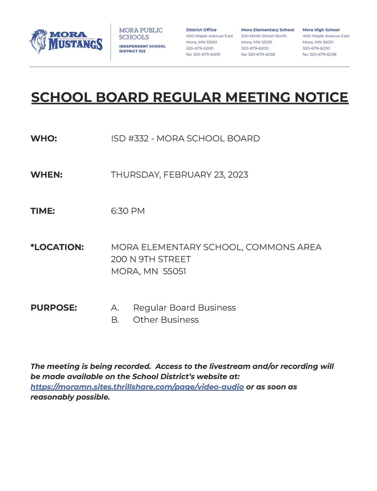 School Board Regular February Meeting