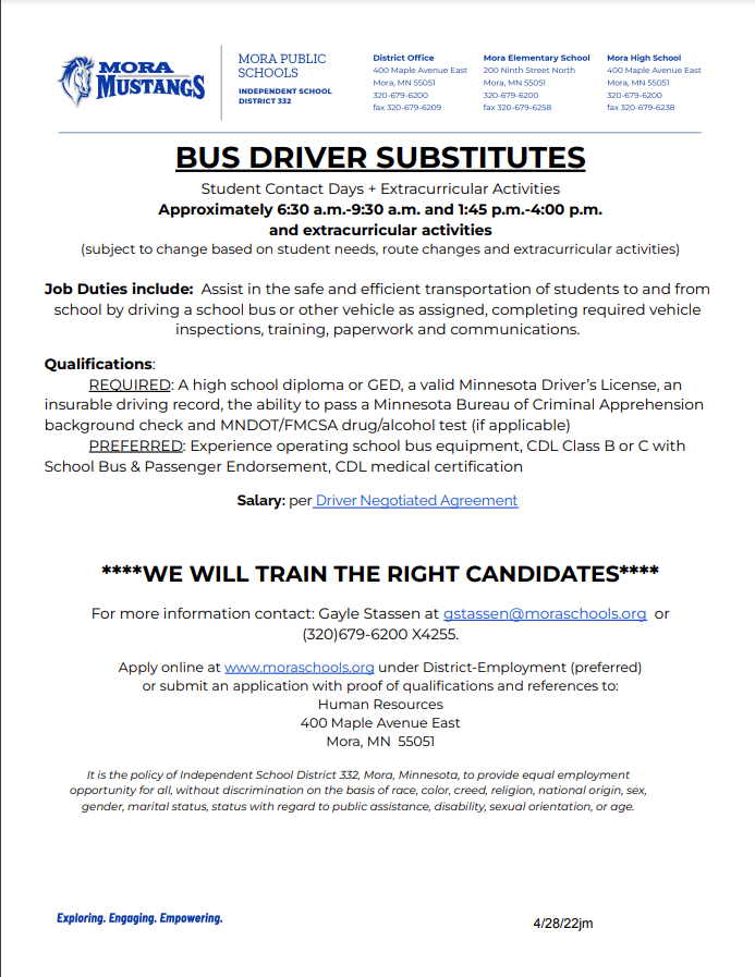 Job description for Sub Bus Driver