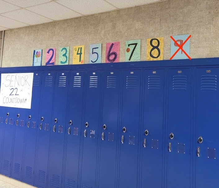 blue lockers with number above showing how many days left for seniors.
