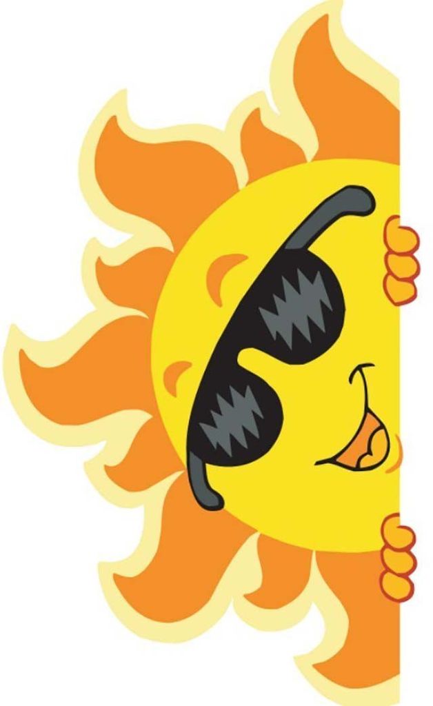 sun with black sunglasses smiling and peaking around a corner