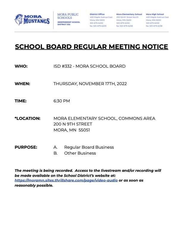 School Board Notice see link for details