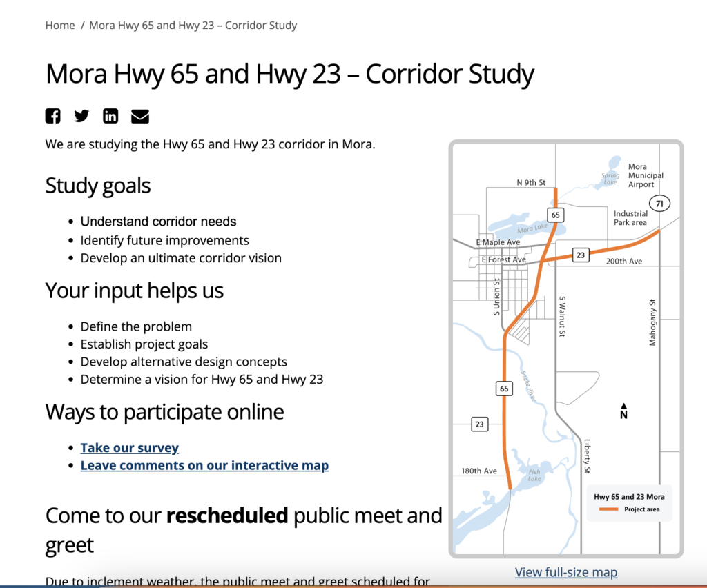 map of the hwy 65 Hwy 23 corridor study